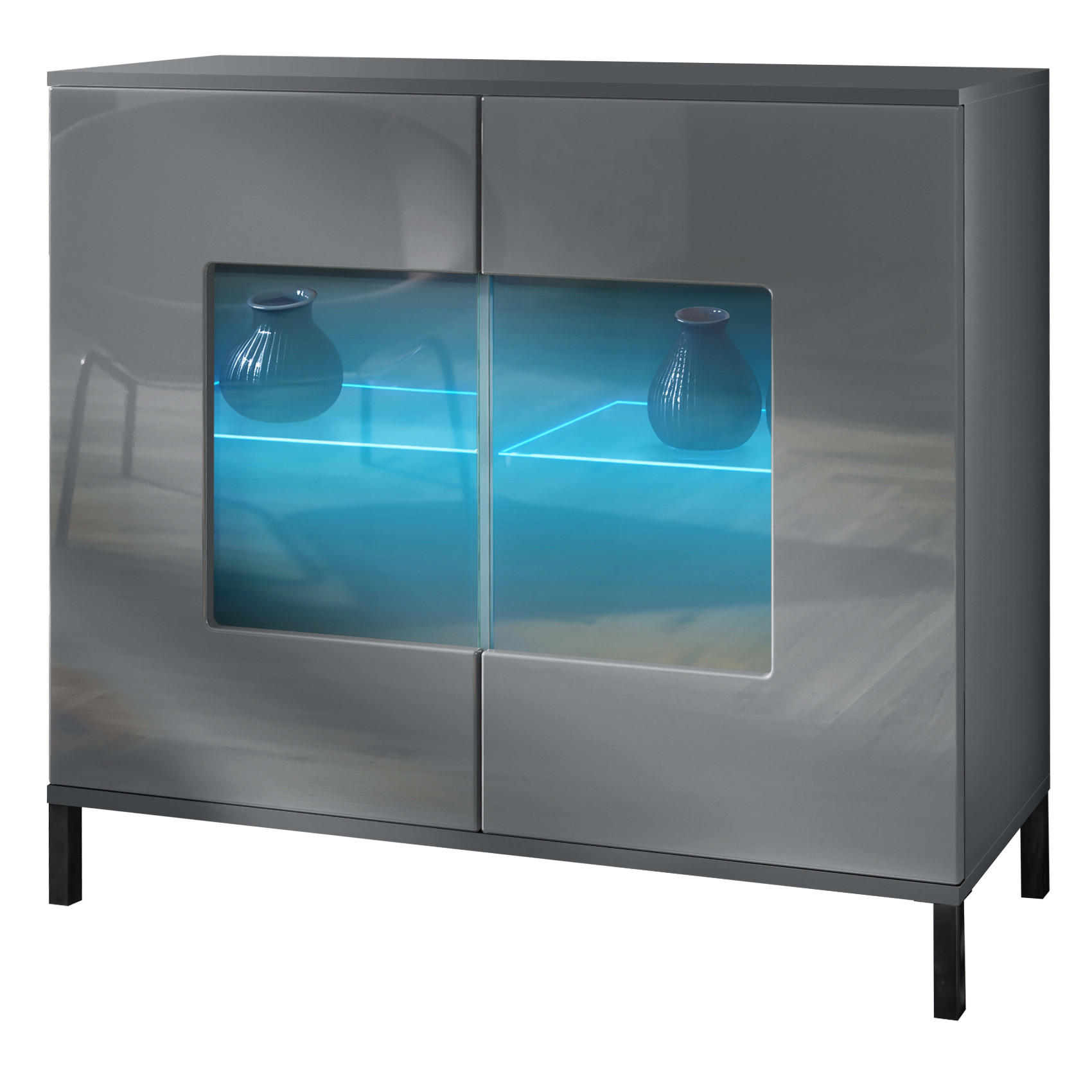 KOMMODE Grömitz Grau Hochglanz - Grau, Holzwerkstoff (92.5/83.5/35cm) - Vladon