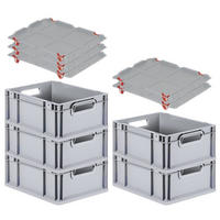 EUROBOX 5x Nextgen Economy Mit Auflagedeckel Grau/Rot Griffe Offen 16 Liter - Rot, Kunststoff (30/17/40cm) - PROREGAL