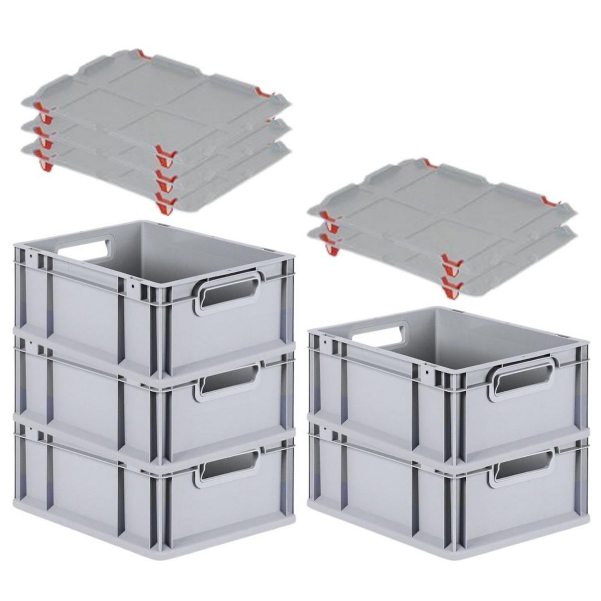 EUROBOX 5x Nextgen Economy Mit Auflagedeckel Grau/Rot Griffe Offen 16 Liter - Rot, Kunststoff (30/17/40cm) - PROREGAL