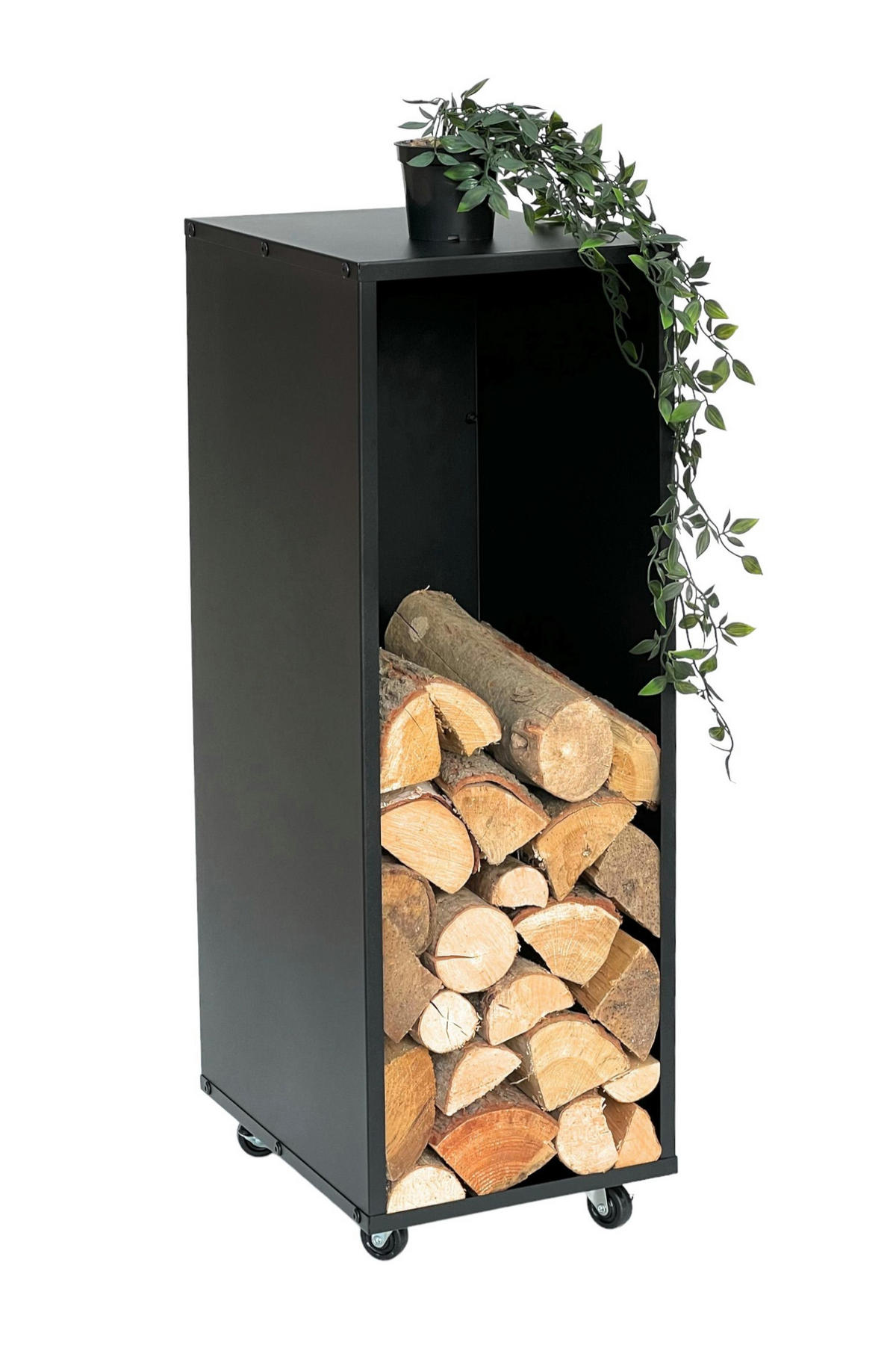 KAMINHOLZREGAL mit Rollen Metall Schwarz 85 cm 96359 - Schwarz, Metall (29/85/37cm) - DanDiBo