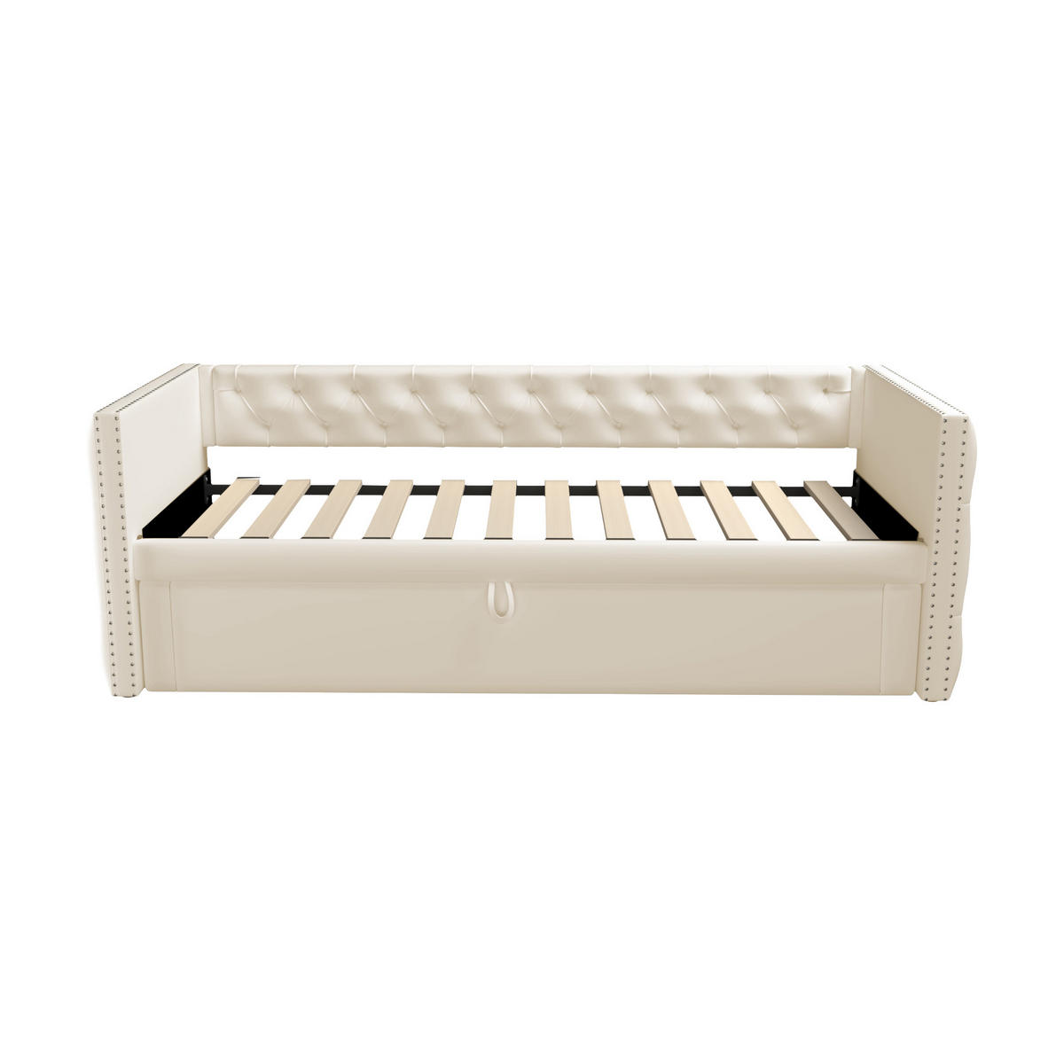 POLSTERBETT Schlafsofa 90/200 cm ausziehbar mit Lattenrost und Samtbezug, Beige - Beige, Textil (90/200cm) - Redom