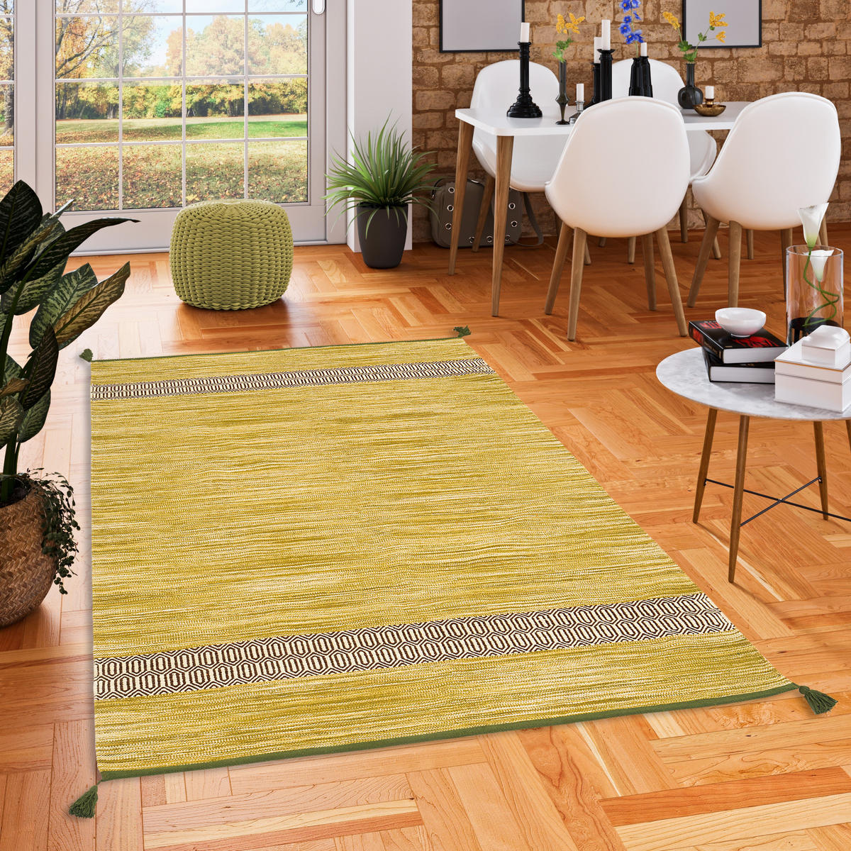 NATUR BAUMWOLLE TEPPICH KELIM TOSKANA - Grün, Textil (170/240cm) - Pergamon