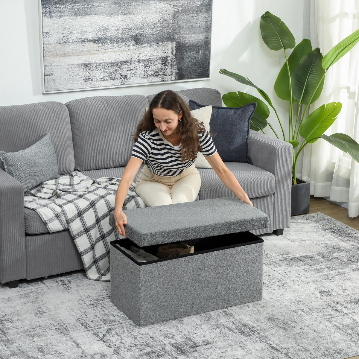 SITZBANK mit Stauraum, faltbar Polsterbank, Bettbank mit Samtoptik, Sitztruhe - Dunkelgrau, Textil (38/38/76cm) - HOMCOM