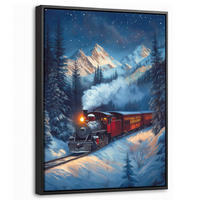 LEINWAND Bilder mit Rahmen - Zug - Weihnachten - Schnee - Weihnachtszug - 30x40 - Anthrazit, Textil (30/40cm) - MuchoWow