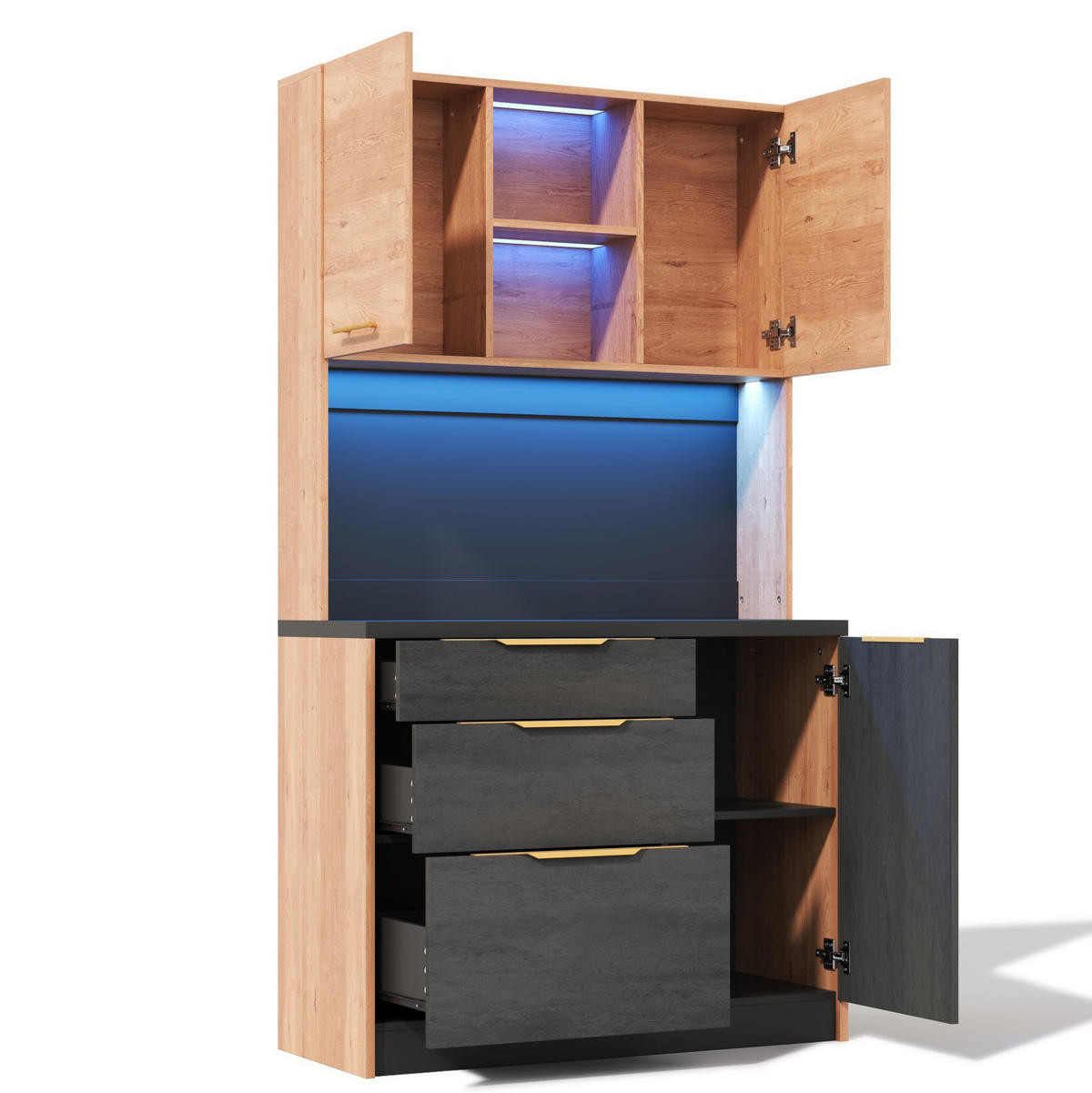 KÜCHENHOCHSCHRANK mit LED und Steckdose ca. 100 x 40 x 180 cm MDF Neutral - Braun, Holzwerkstoff (40/180/100cm) - Meubliv