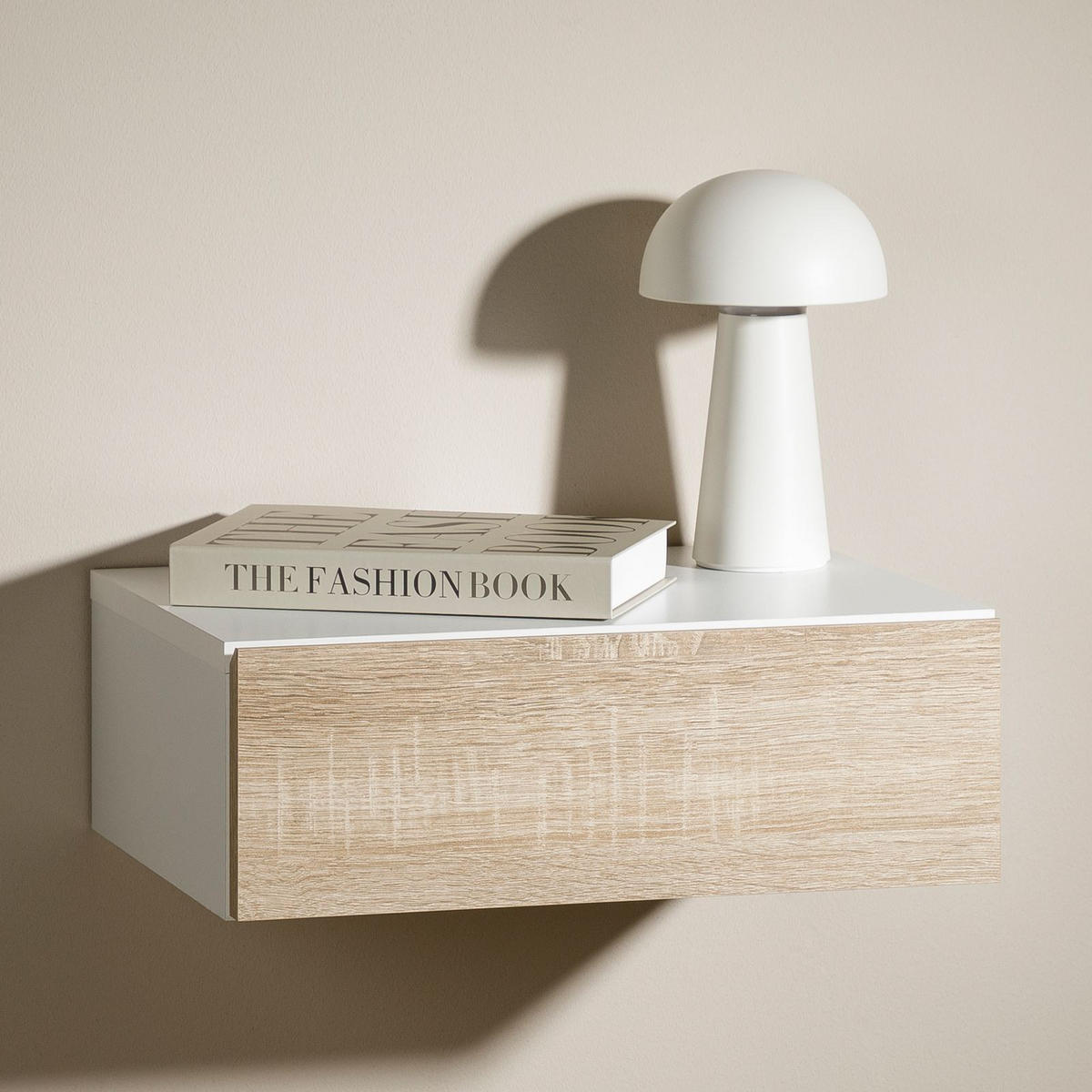 HÄNGENDER NACHTTISCH ANNE - Weiß/Sonoma Eiche, Holzwerkstoff (42/14/30cm) - CARO-Möbel