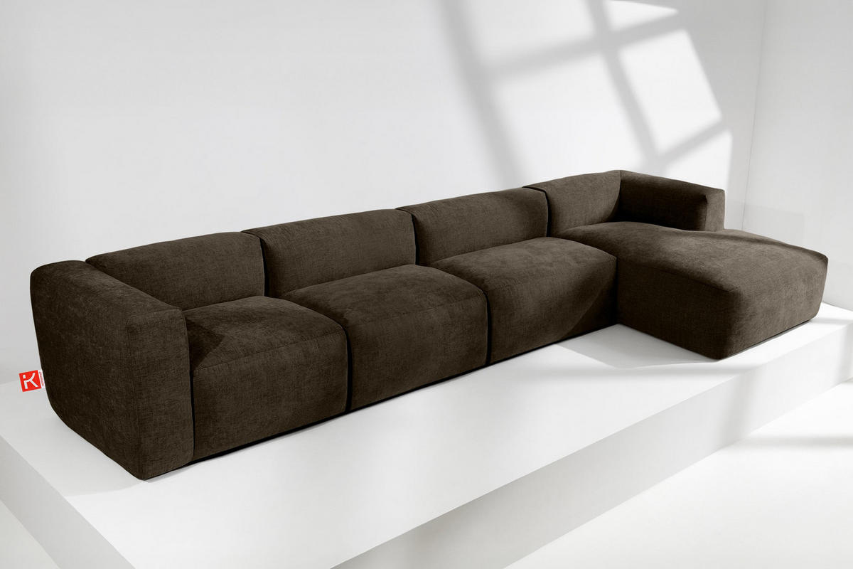 ECKMODULSOFA-RECHTS BUFFO 6-Sitzer mit extrem weicher Sitzfläche, Gewebestoff, braun - Braun, Textil (377/180cm) - KONSIMO®
