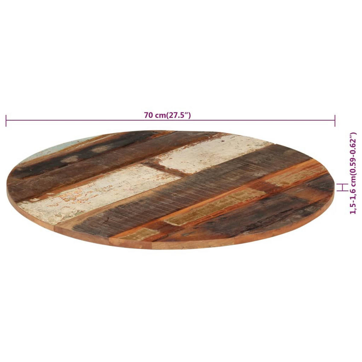 TISCHPLATTE Rund 70 Cm 15-16 Mm Altholz Massiv - Braun, Holz (70/70/1.6cm) - vidaXL