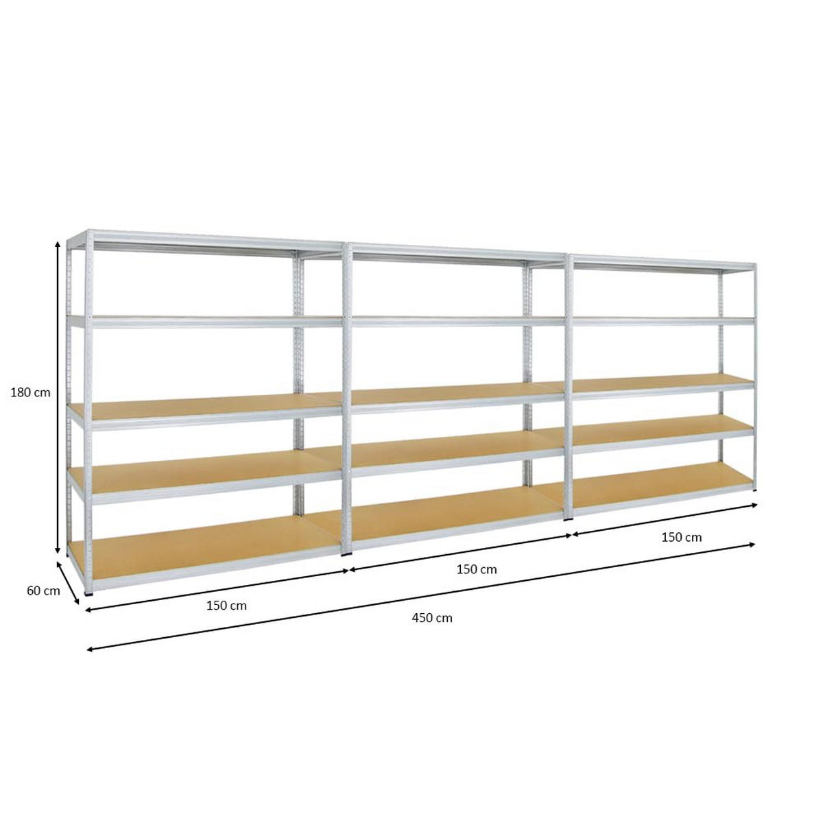 SCHWERLASTREGAL Giant Elephant 3er-Set mit 3x 180x150x60 cm Fachlast 200 kg Verzinkt - Silberfarben, Metall (450/180/60cm) - PROREGAL