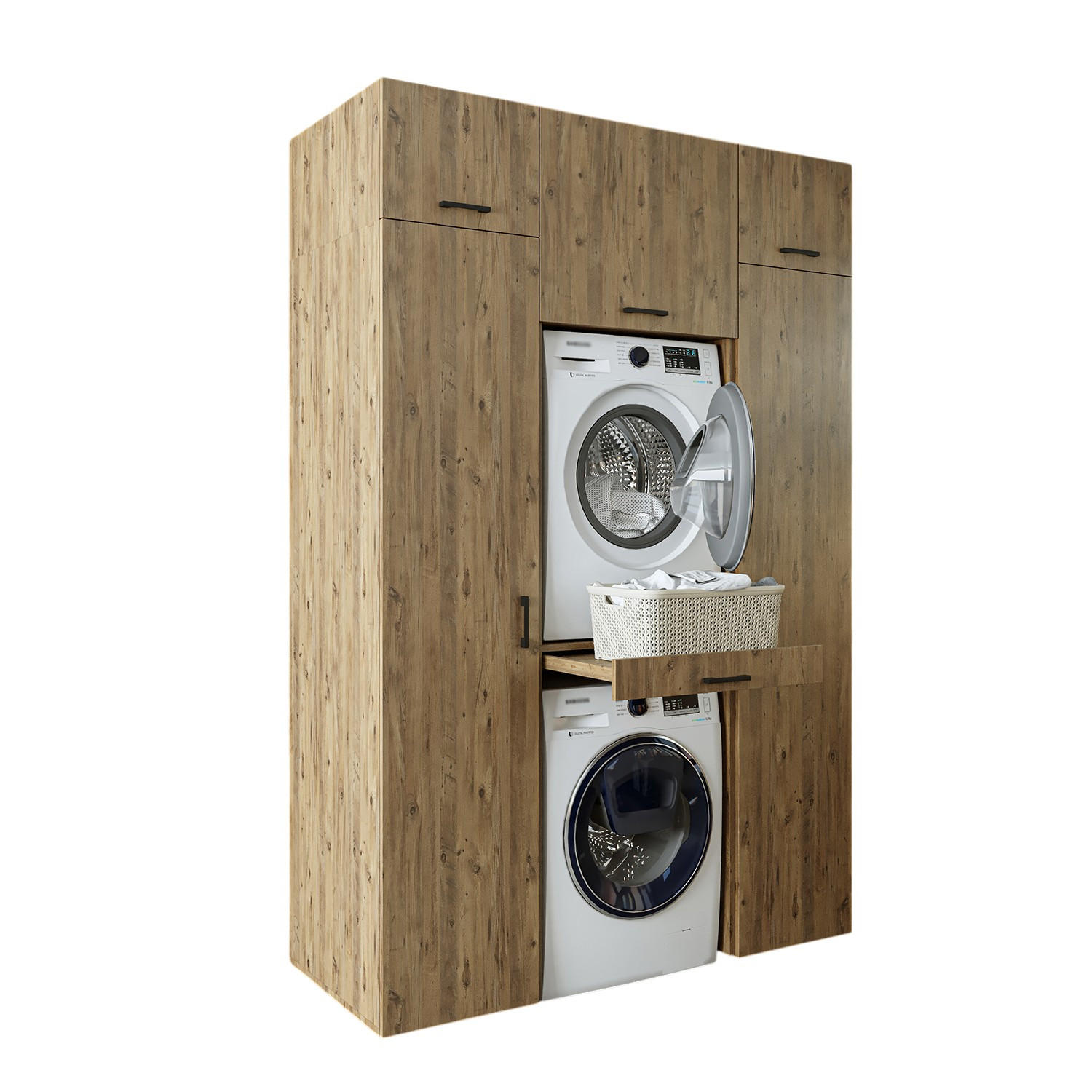 WASCHMASCHINENSCHRANK DUO-I 157cm Breit, 240cm Hoch - Eichefarben, Holzwerkstoff (157/240/67cm)