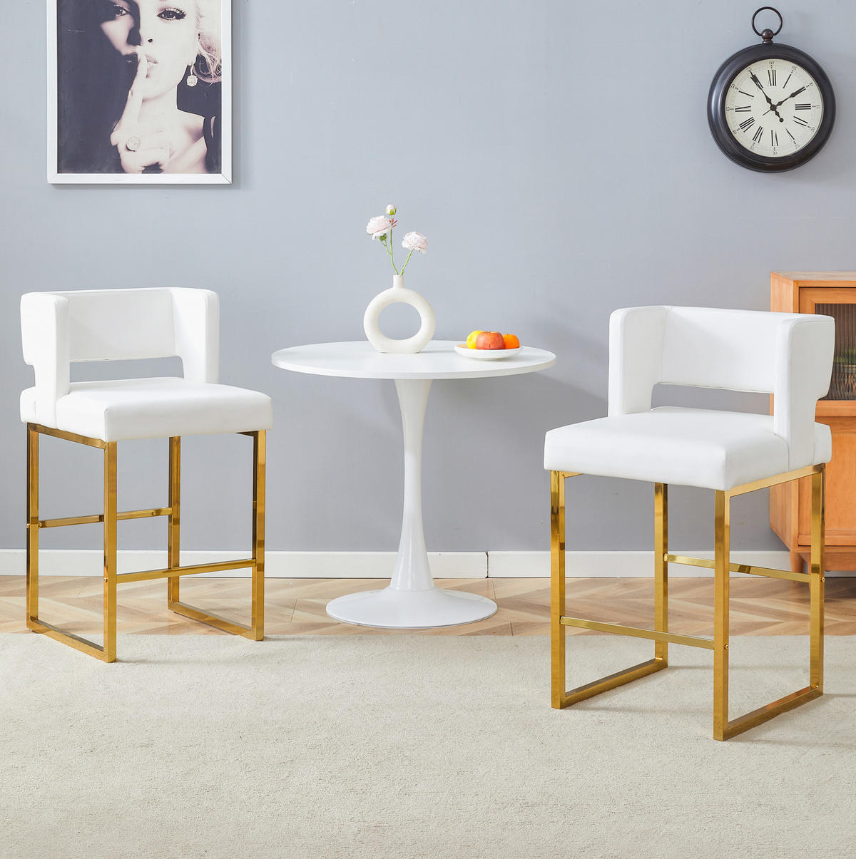 BARSTUHL 2er-Set gepolstert 91,4 cm PU-Leder White+Gold - Goldfarben, Metall (53.3/91.4/48cm) - Meubliv