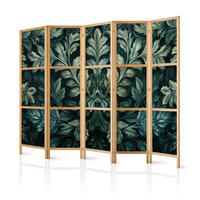 PARAVENT Japanischer 5-tlg 225x172 cm Blattmuster - Grün, Holz/Textil (225/172/3cm) - Muralo