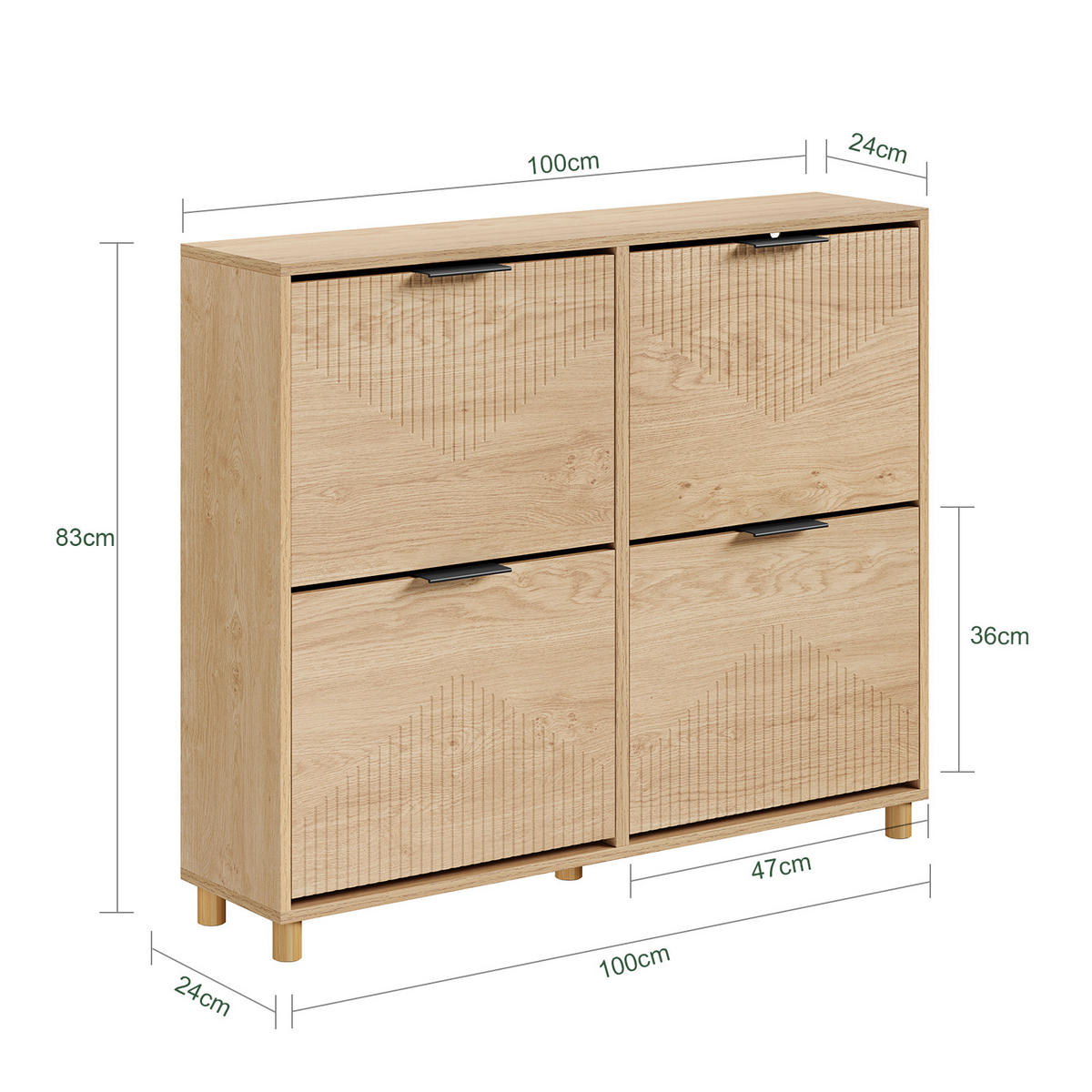 SCHUHSCHRANK schmal, 100x24x83cm - Eichefarben, Holzwerkstoff (100/83/24cm) - SoBuy