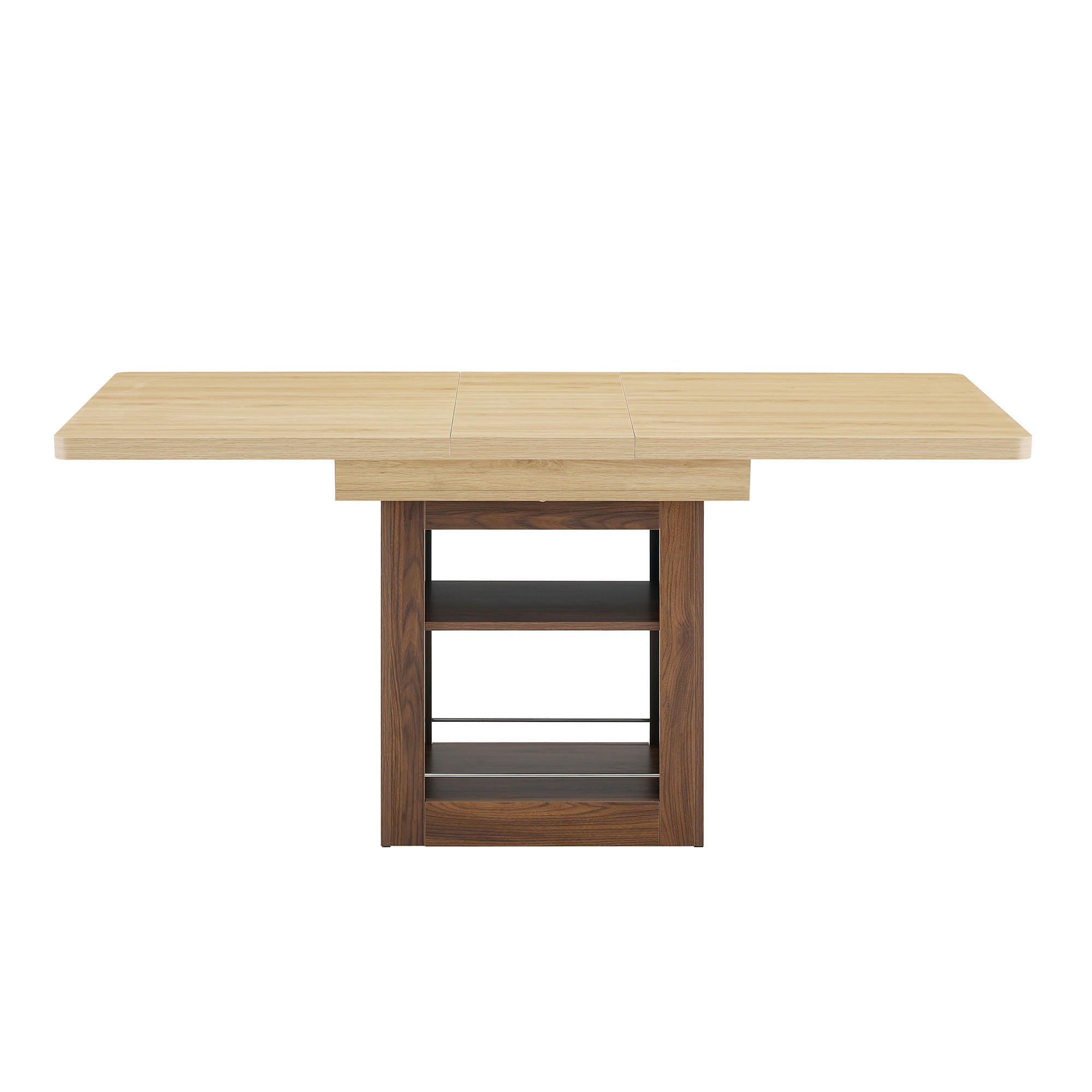 ESSTISCH ausziehbarer Naturholz + Walnuss mit Stauraum und integrierten Fächern 130-160/80/75.5 cm - Naturfarben, Holz (80/160/75.5cm) - Oxeza