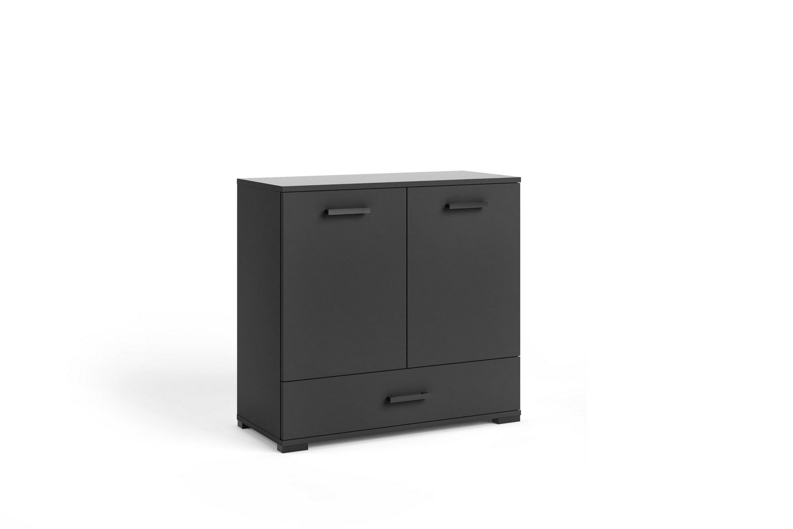 KOMMODE ALBANO 90/83/40cm mit 1 Schubladen 2 Türen Schwarz - Schwarz, Holzwerkstoff (90/83/40cm) - MASSENO