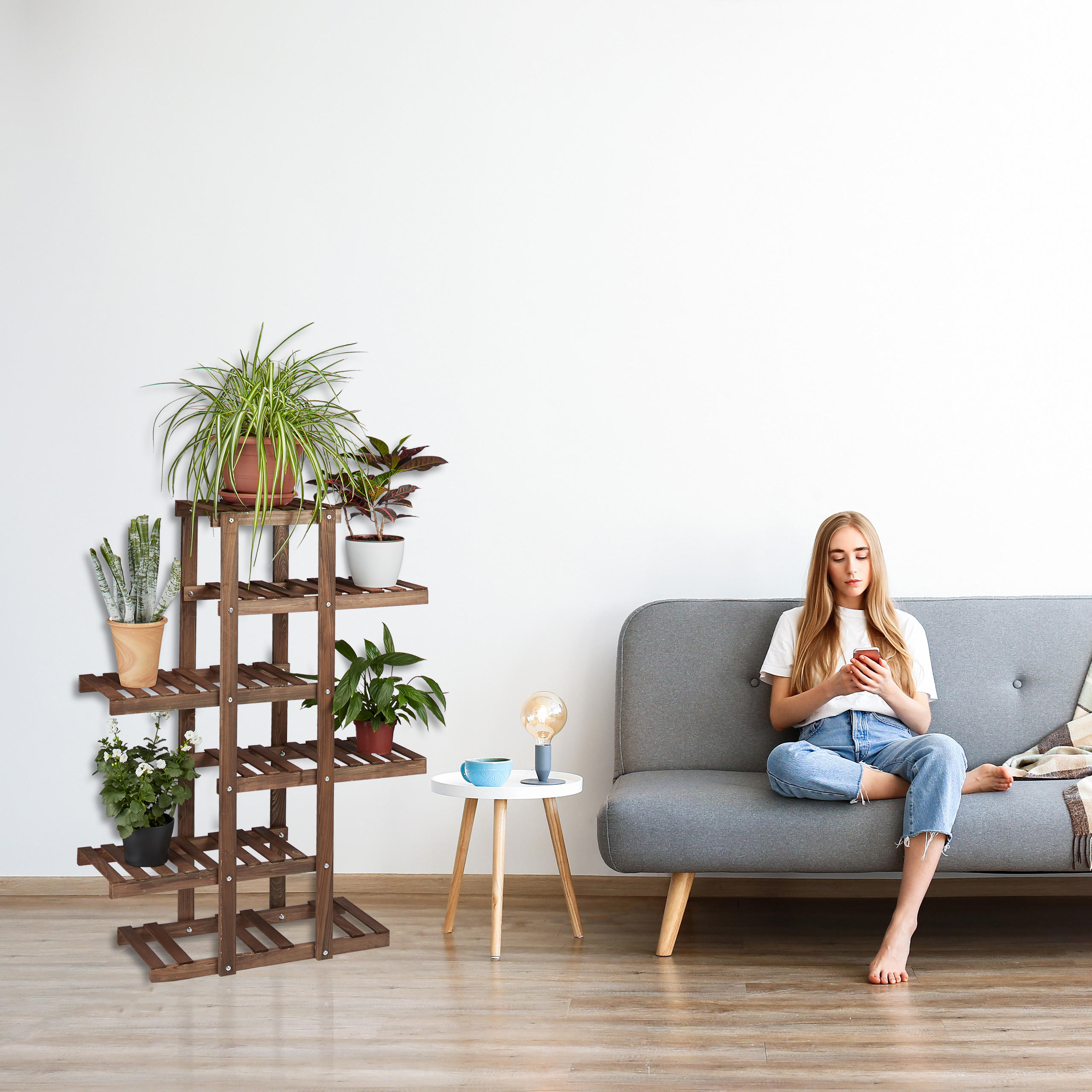 BLUMENREGAL - Dunkelbraun, Holz (81/125/25cm) - Relaxdays