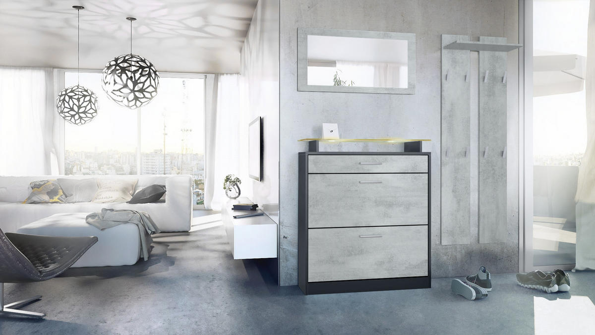 GARDEROBE Loret Front in Beton Oxid Optik - Hellgrau, Holzwerkstoff (180/200/23cm) - Vladon
