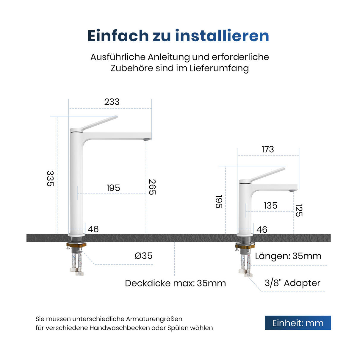 WASCHTISCHARMATUR mit Spulen-Zertifiziertem Filterelement Weiß Matt - Weiß, Metall (17.3/4.6/19.5cm) - EMKE