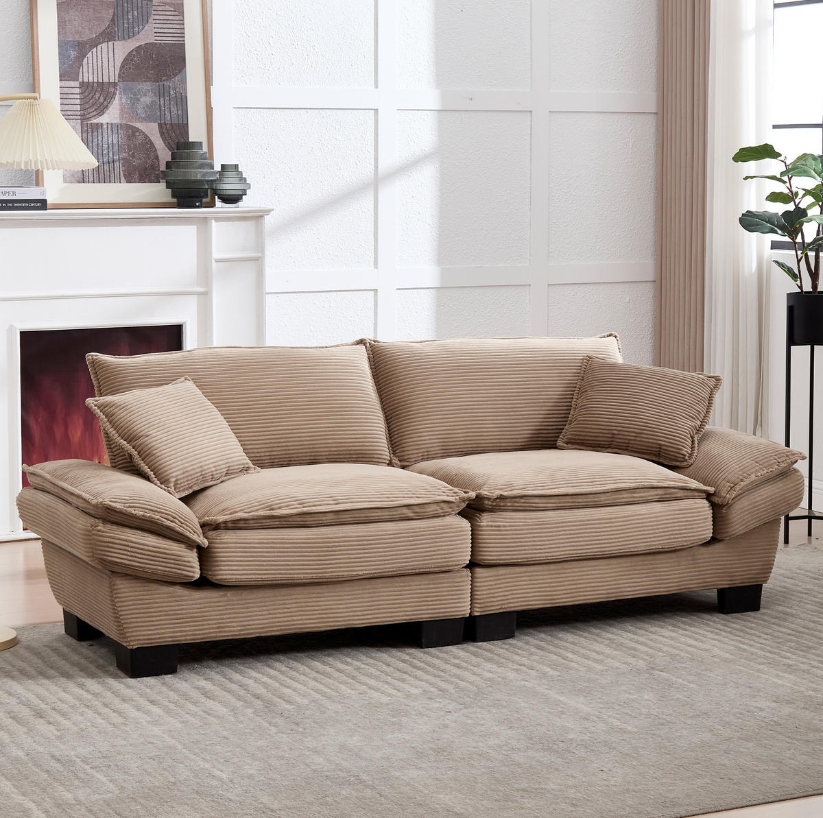 SOFA 2-Sitzer mit Kissen aus Velvet Khaki 224/81/81 cm - Naturfarben, Textil (224/81/81cm) - OKWISH