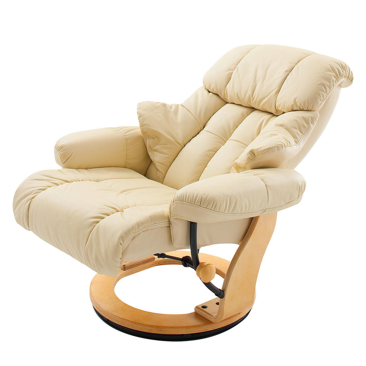 RELAXSESSEL - 2-teilig - Holzwerkstoff / Echtleder / Kunstleder - Creme, Leder/Birkenholz (90/104/91cm) - home24