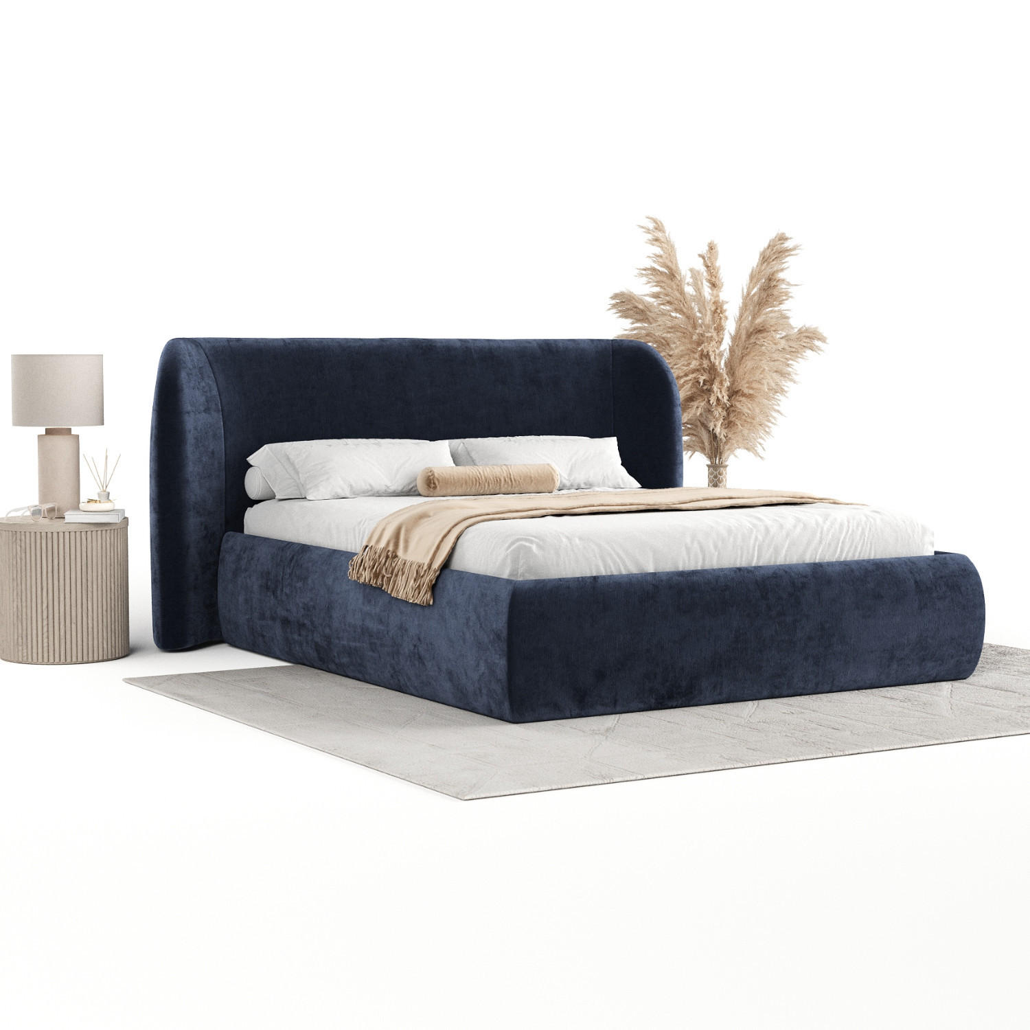 POLSTERBETT Bellano mit Stauraum 160/200 cm Marineblau im Lotta Stoff - Schwarz/Naturfarben, Holz/Holzwerkstoff (160/200cm) - AltaBeds