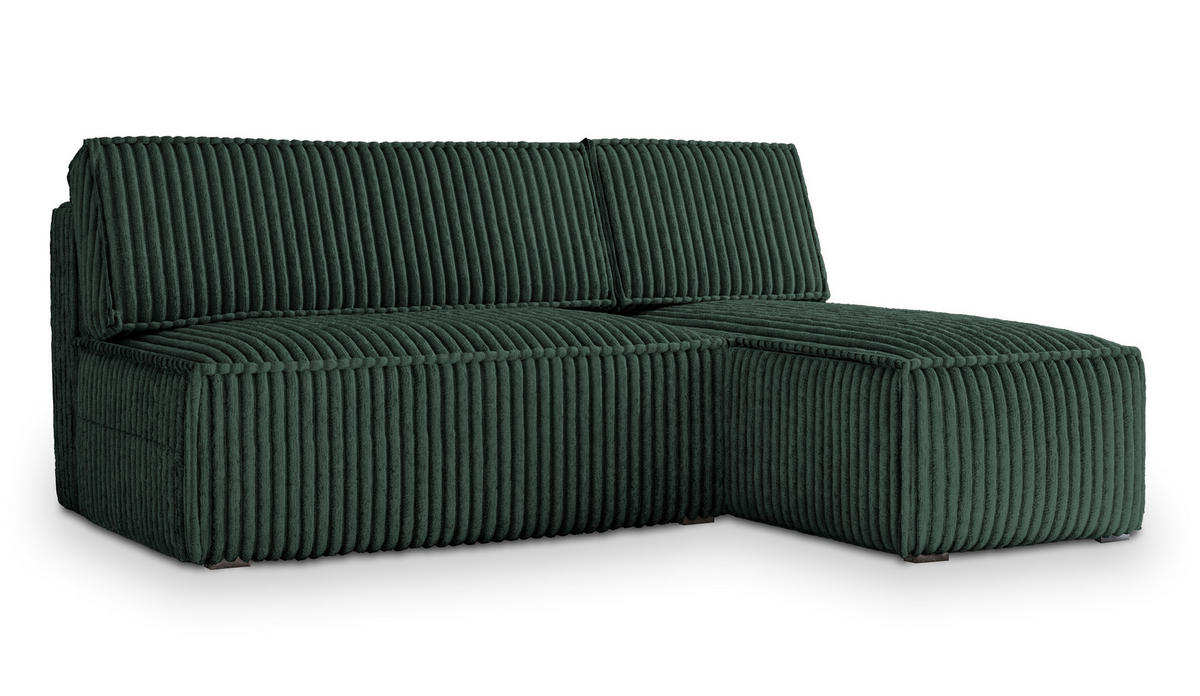 ECKSOFA BRISO T Grün Kordstoff mit Schlaffunktion - Grün, Holz (200/140cm) - MASSENO