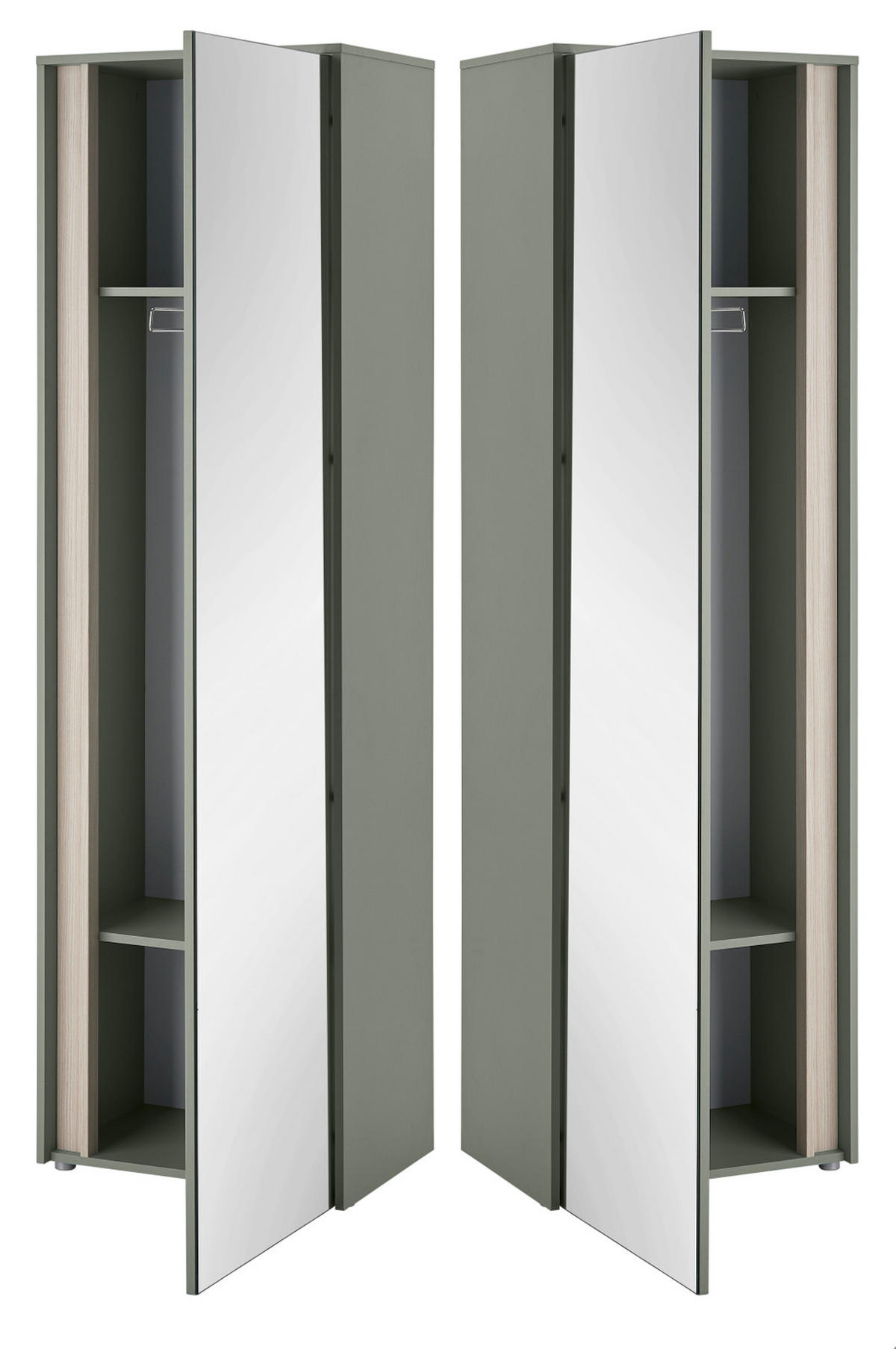 GARDEROBENSCHRANK in Salbei Grün mit Eiche, Flurschrank mit Spiegel, 60 x 200 cm - Salbeigrün/Eichefarben, Glas/Holz (60/200/40cm) - Furn.Design