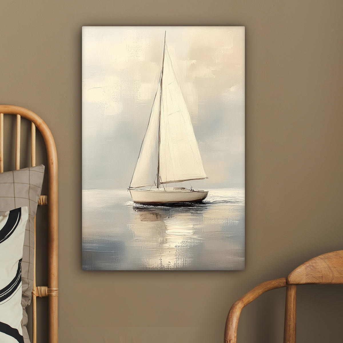 LEINWANDBILD Segelschiff - Meer - Bewölkt 60x90 cm - Creme, Textil (60/90cm) - MuchoWow