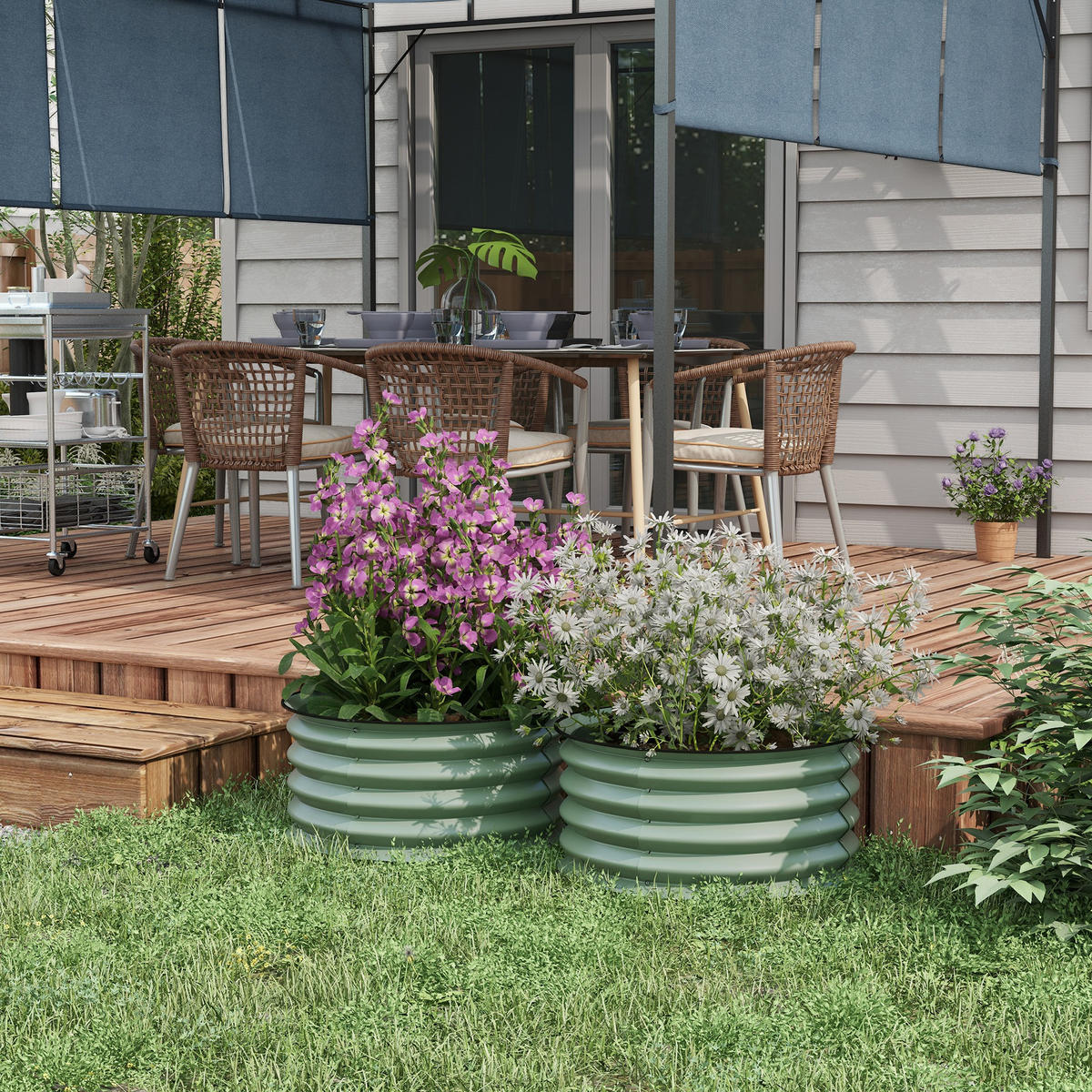 HOCHBEET 2er-Set aus Stahl - Grün, Metall (60/30/60cm) - Outsunny