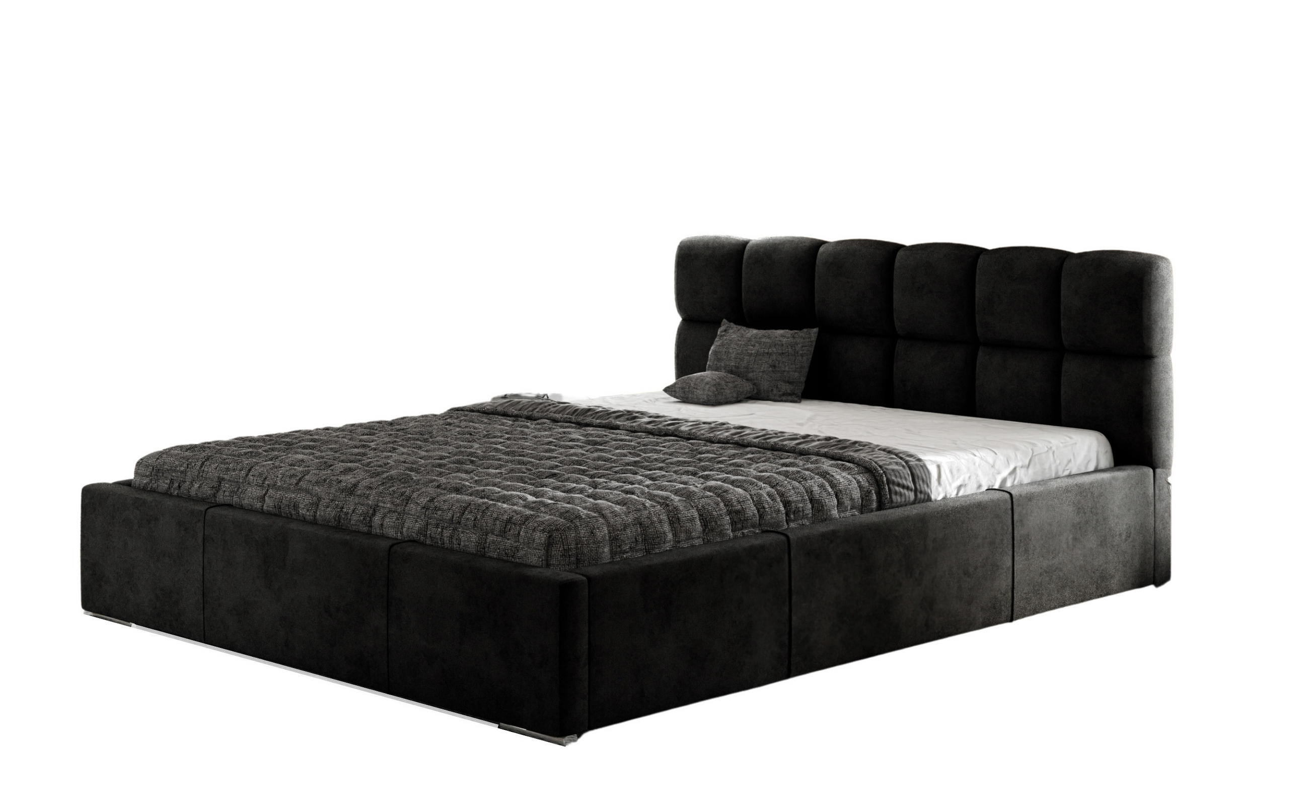 POLSTERBETT MALTA mit Kopfteil, 200 x 200 cm, Doppelbett mit Bettkasten und Lattenrost aus Metall, Velourstoff: Schwarz - Schwarz, Holz/Textil (200/200cm) - Agmat-Furniture