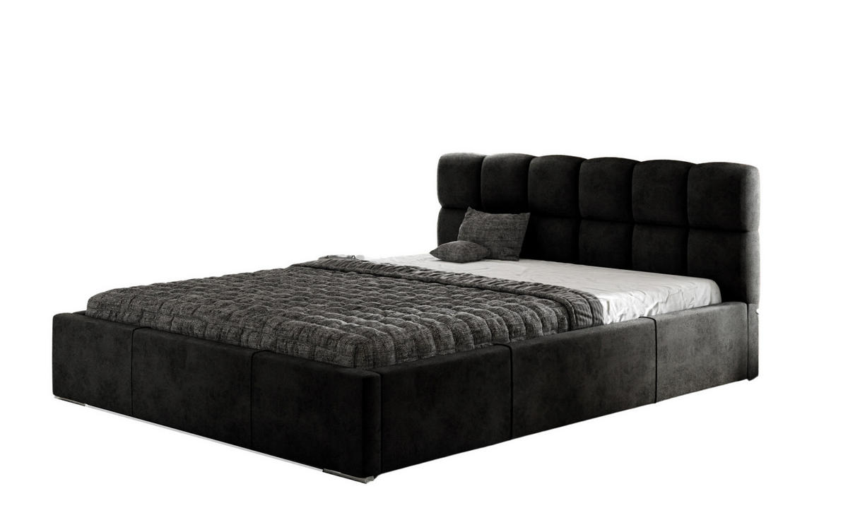 POLSTERBETT MALTA mit Kopfteil, 140 x 200 cm, Doppelbett mit Bettkasten und Lattenrost aus Metall, Velourstoff: Schwarz - Schwarz, Holz/Textil (140/200cm) - Agmat-Furniture
