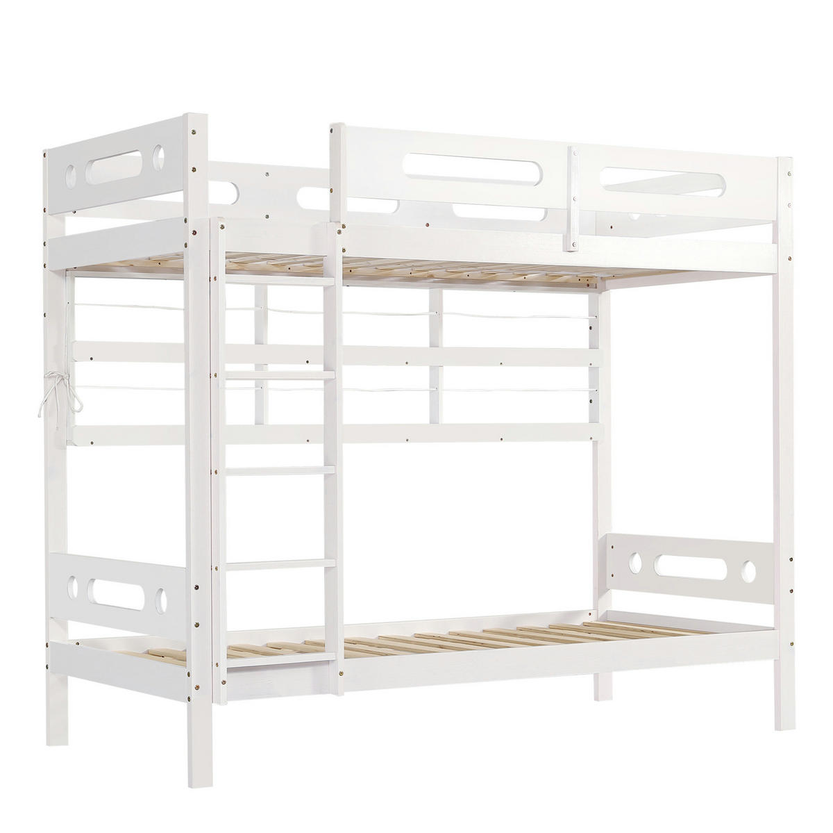 ETAGENBETT 90/200 cm aus Kiefernholz und MDF mit 5-stufiger Leiter, offenem Regal und Fallschutz, Weiß/Natur - Weiß, Holz (90/200cm) - Redom