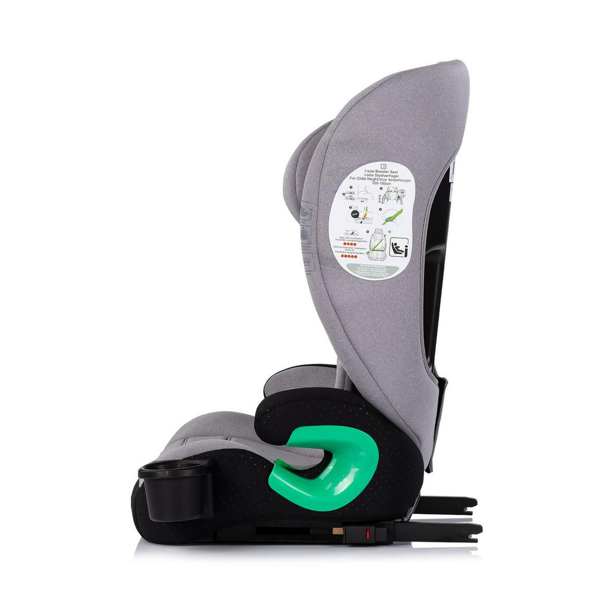 KINDERSITZ Patrol i-Size grau Isofix (100-150cm) Kopfstütze Getränkehalter - Grau, Kunststoff (44/58/51cm) - Chipolino