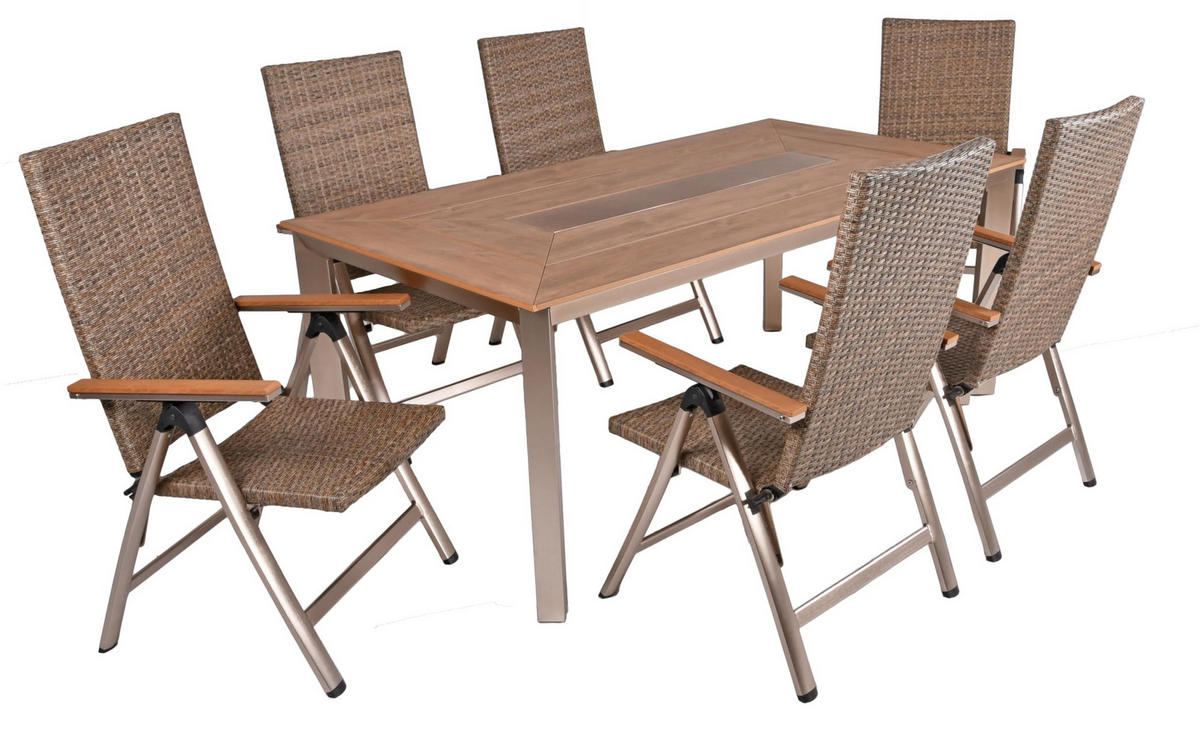 GARTEN-SITZGRUPPE Alwin 7-teilig Stuhl Hochlehner - Braun, Kunststoff - DELUKE