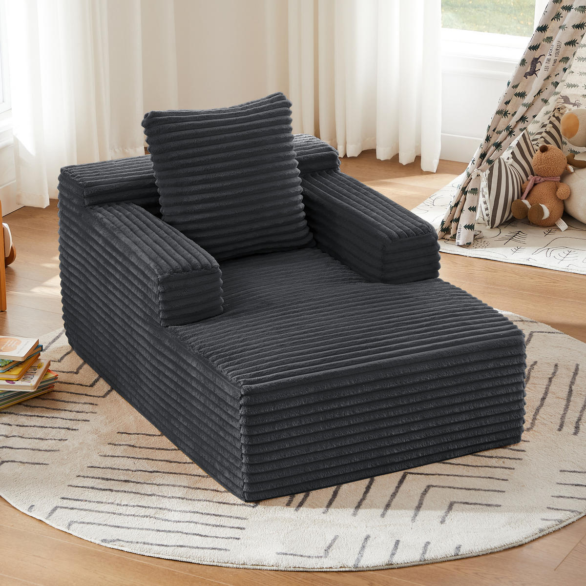 CHAISELONGUE aus Cord Dunkelgrau für Wohnzimmer, Büro und Apartment - Dunkelgrau, Kunststoff (81.03/49.78/116.84cm) - Meubliv