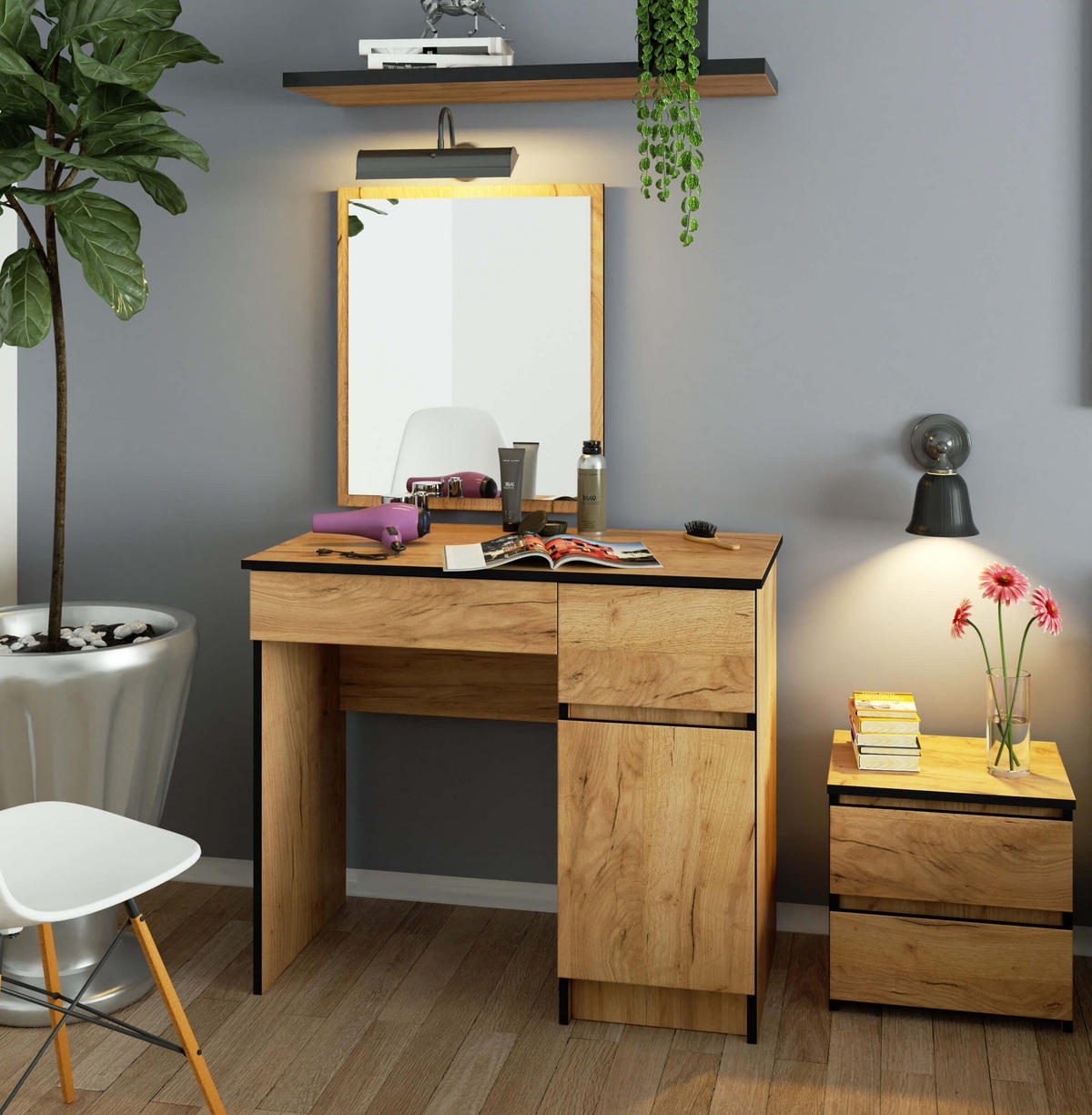 SCHMINKTISCH mit Spiegel - Eiche Artisan, Holzwerkstoff (90/142/50cm) - RAUMHIRSCH FURNITURE