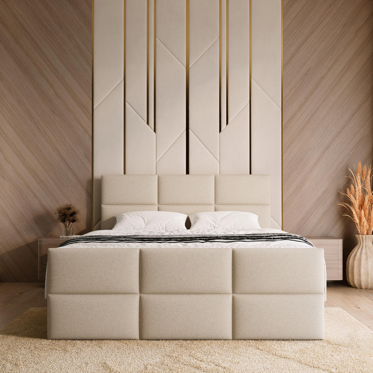 BOXSPRINGBETT Boston Duo Mit Bettkasten, Topper und Matratze Ecru Cosmic 10 140x200 cm - Ecru/Schwarz, Textil (140/200cm) - Bromarkt