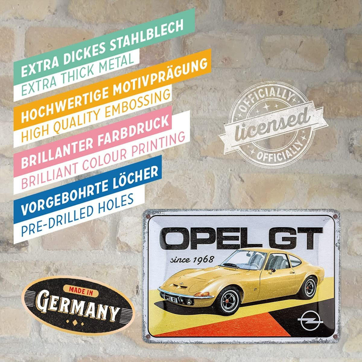 BLECHSCHILD 20/30 cm Opel GT since 1968 - Multicolor, Metall (30/20/0.2cm) - Nostalgic-Art