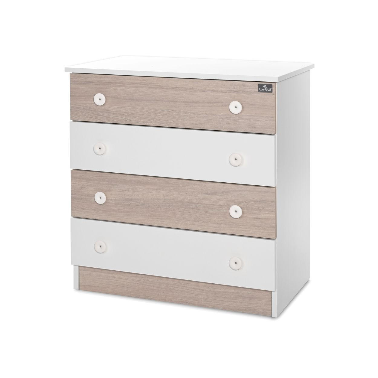 KOMMODE Dresser hellbraun weiß 81 x 50 cm, 4 große Schubladen, Melamin-Spanplatte, Kinderzimmer - Braun, Holzwerkstoff (50/86/81cm) - Lorelli