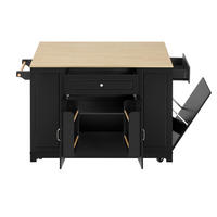 KÜCHENINSEL 131,8/40-70/93,3 cm Schwarz mit ausziehbarer Arbeitsplatte, Steckdose und Mülleimerfach - Schwarz, Holz/Holzwerkstoff (131.8/93.3/40cm) - Oxeza