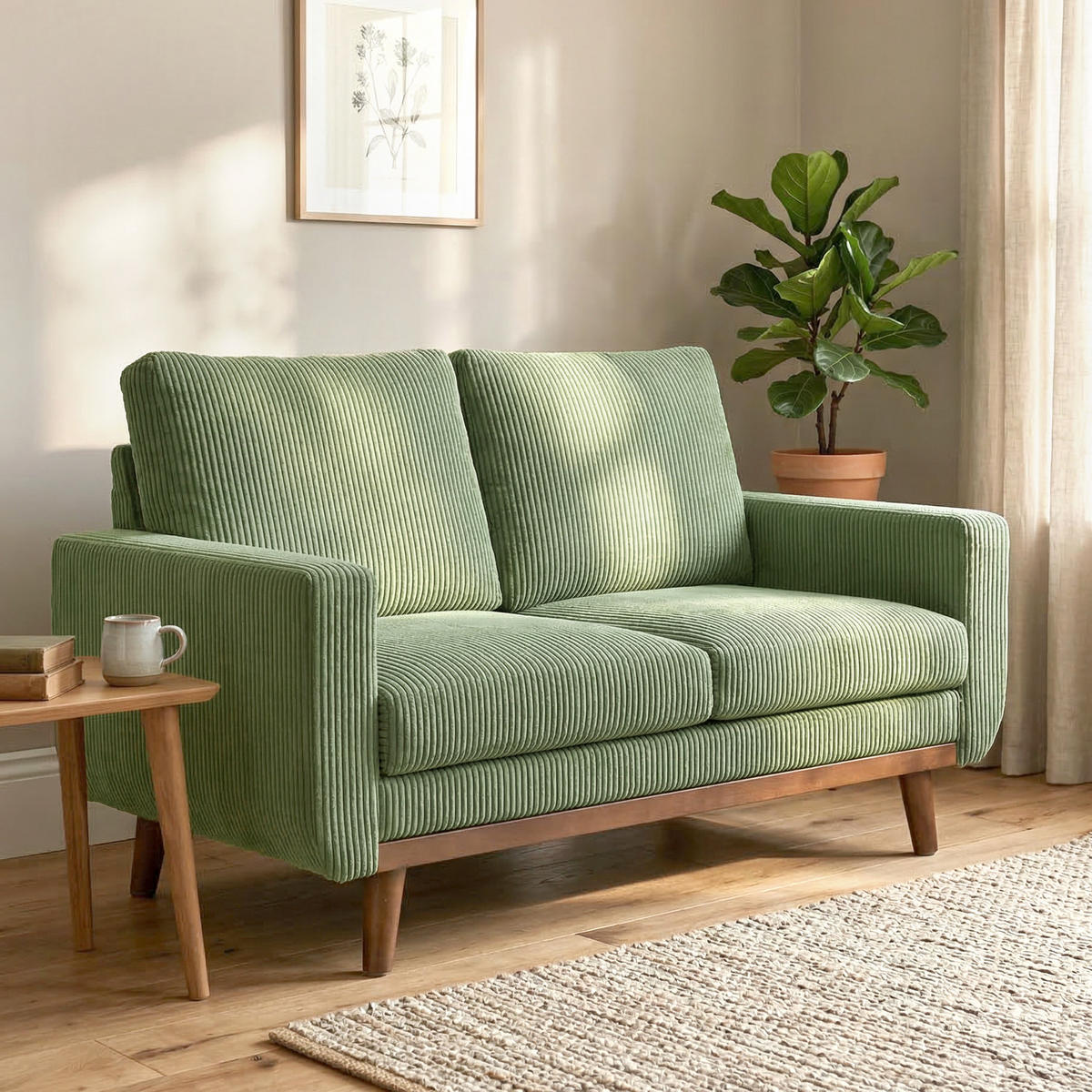 2-SITZER-SOFA Cord Grün - Naturfarben/Grün, Holz/Textil (74/84/134cm) - HOMCOM