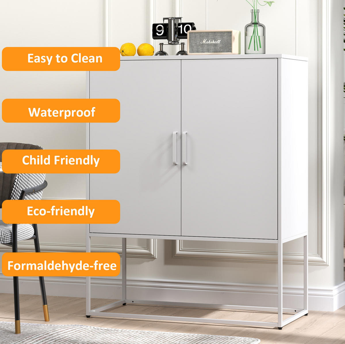 SIDEBOARD 85/40/109 cm Weiß aus Metall mit Magnettüren - Weiß, Metall (40/109/85cm) - OKMYHOME