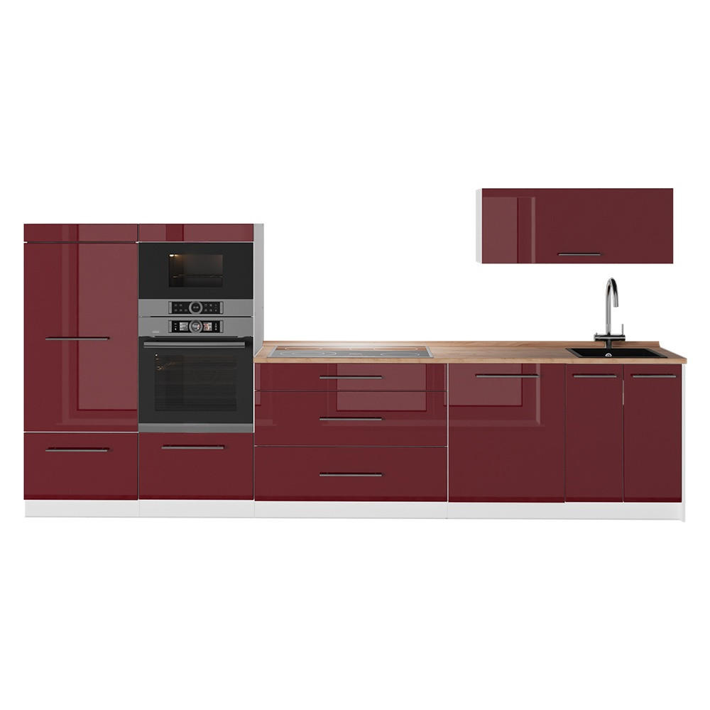 KUCHYNKA Fame-Line, Bordeaux vysoký lesk/biely, 340 cm, AP Oak - biela/bordová, kompozitné drevo (340/153.6/60cm) - Vicco