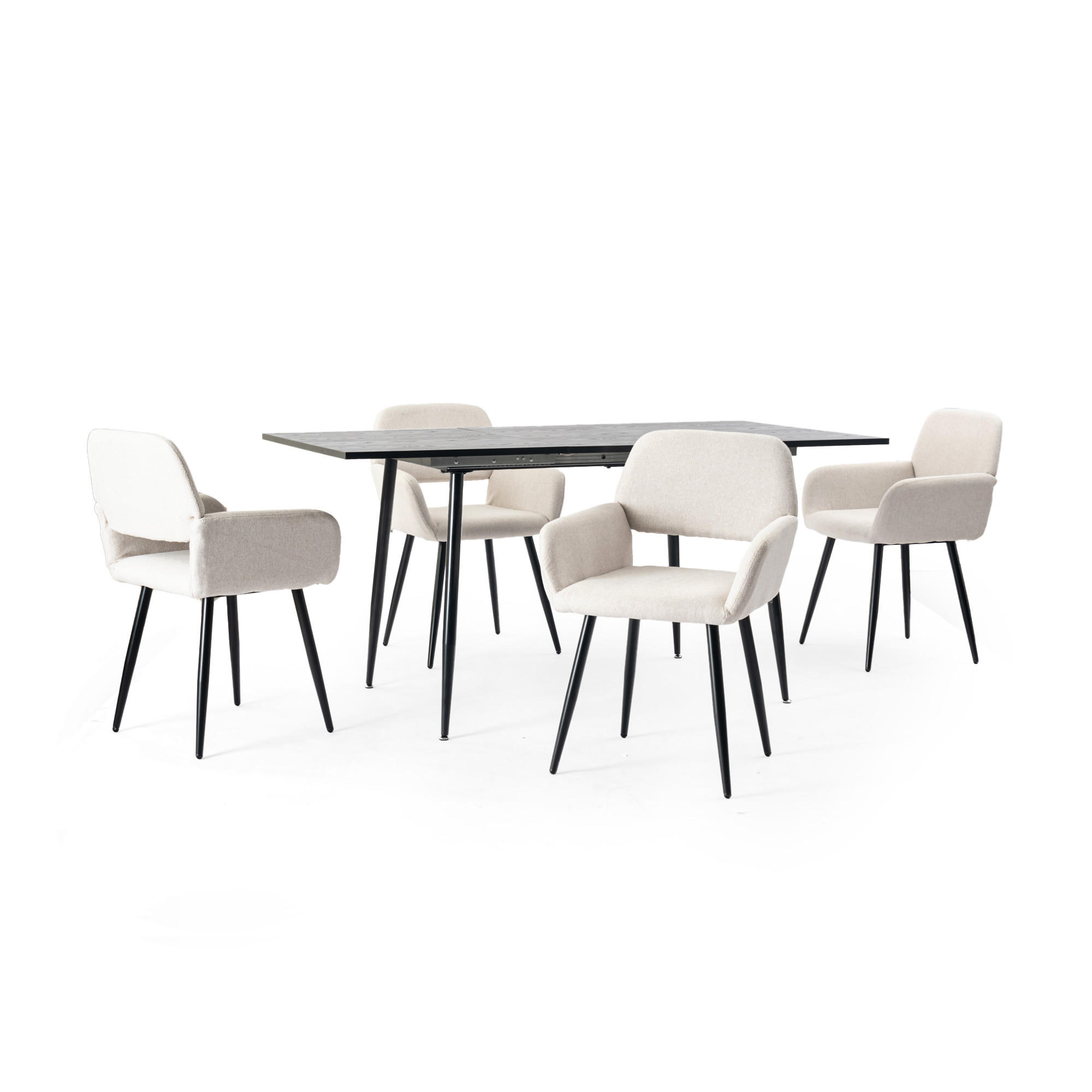 ESSTISCH SET schwarz und cremefarben - Beige/Schwarz, Holzwerkstoff/Metall (80/75/160cm) - Urban Meuble
