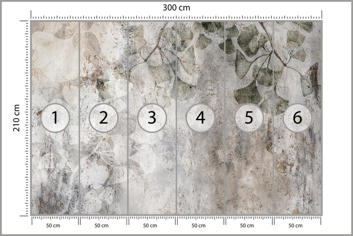 FOTOTAPETA Pre Kanceláriu Vintage Listy Betón Abstraktná Sivá Retro 300 x 210 cm - sivá/béžová, papier (300/210cm) - Muralo