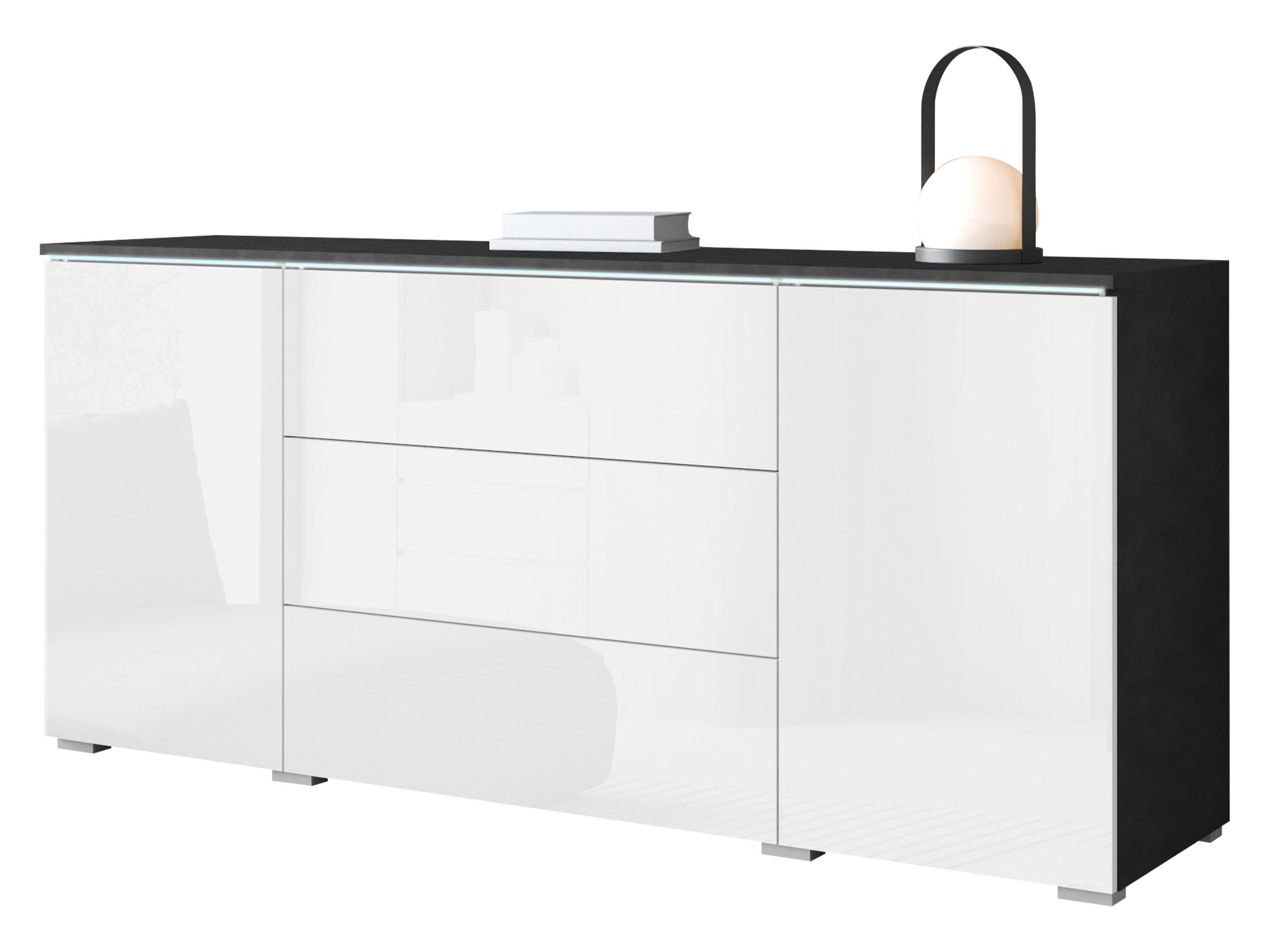 SIDEBOARD Vera 150 mit weißer LED Beleuchtung - Weiß Hochglanz/Grau, Holzwerkstoff (150/66/40cm) - MIRJAN24