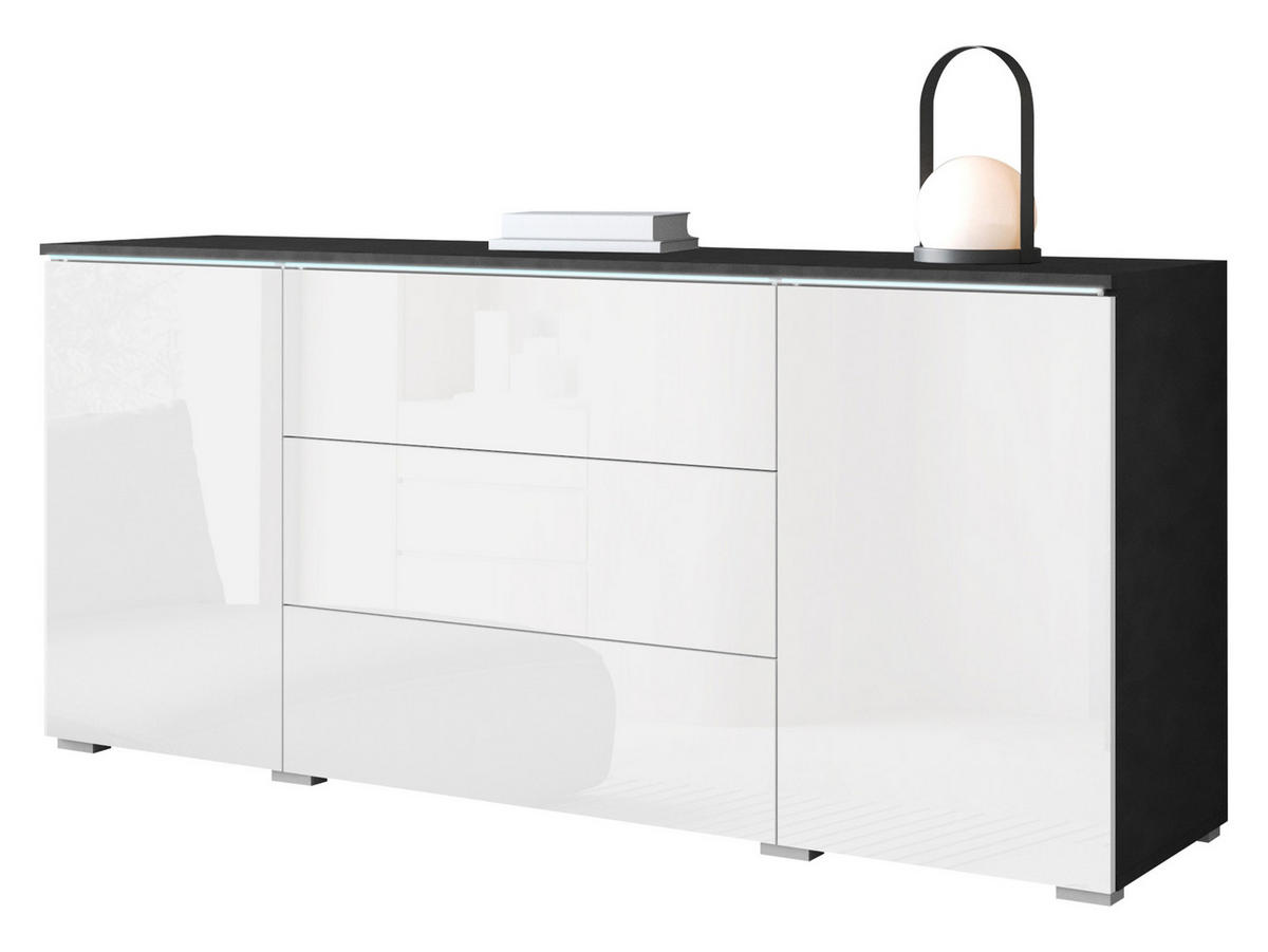 SIDEBOARD Vera 150 mit weißer LED Beleuchtung - Weiß Hochglanz/Grau, Holzwerkstoff (150/66/40cm) - MIRJAN24