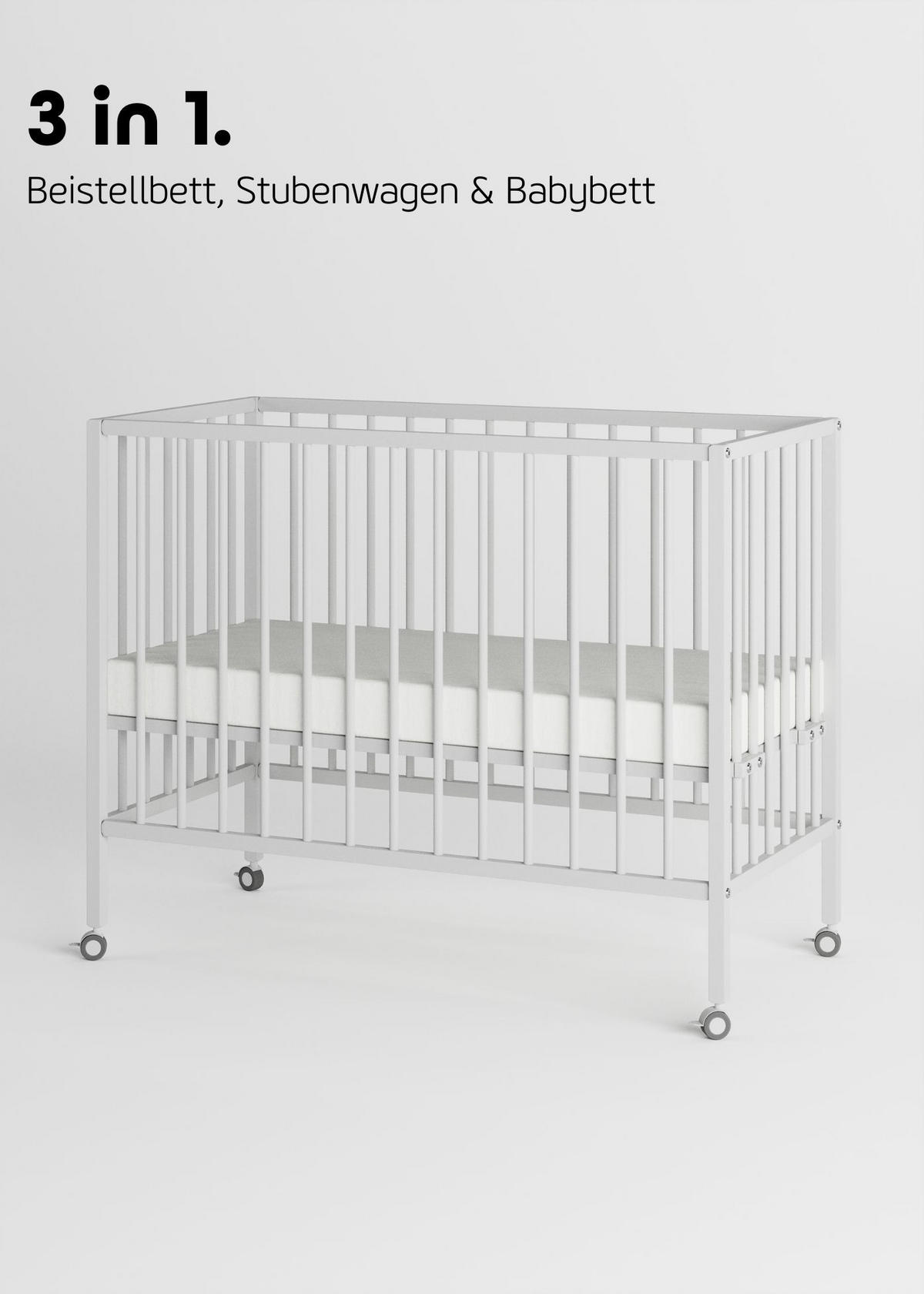 BEISTELLBETT Matratze Cloud Air, Rollen & Umbauseite - weiß - Dreamy 4 in 1 Bett - Weiß, Holz (120/90/60cm) - Sämann – make a difference.