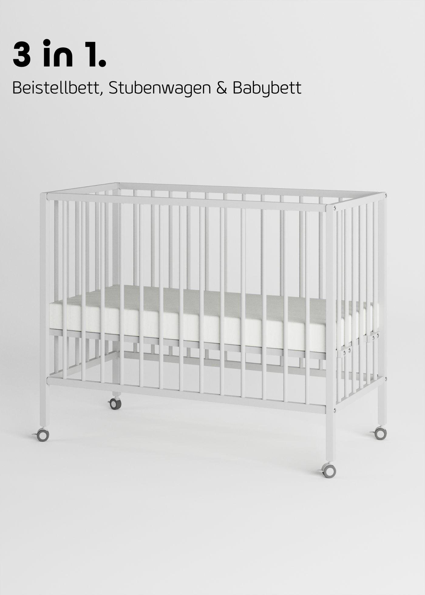 Thumbnail - Sämann – make a difference. Beistellbett, Weiß, Holz, Echtholz,Buche, 120x90x60 cm, Babymöbel, Babybetten, Beistellbette...