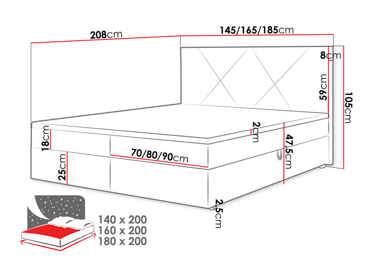BOXBETT Fado IV - Schwarz/Grau, Holz/Kunststoff (140/200cm) - MIRJAN24